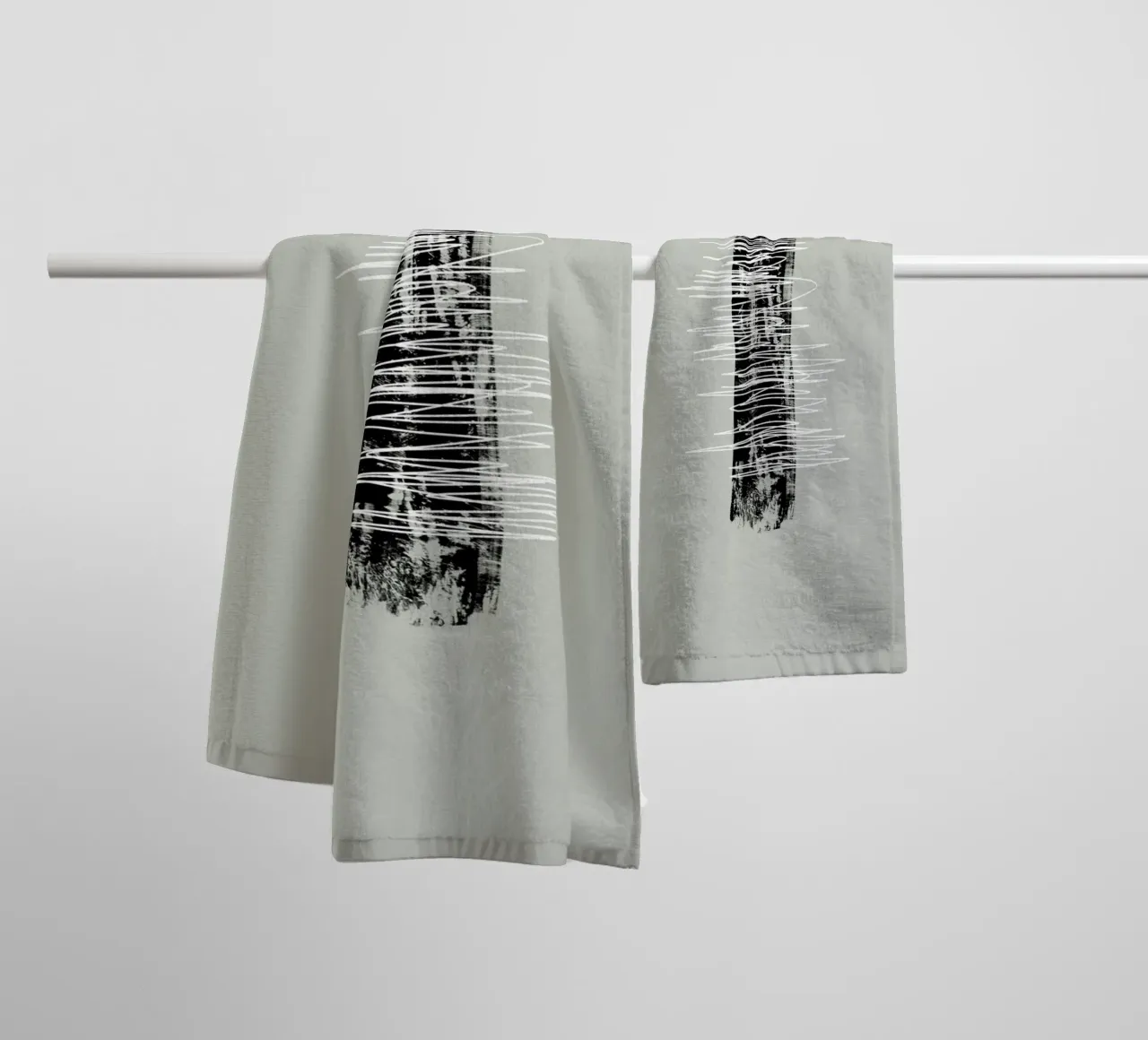 Modern abstract of lines and brush strokes in green towel by Imaginative