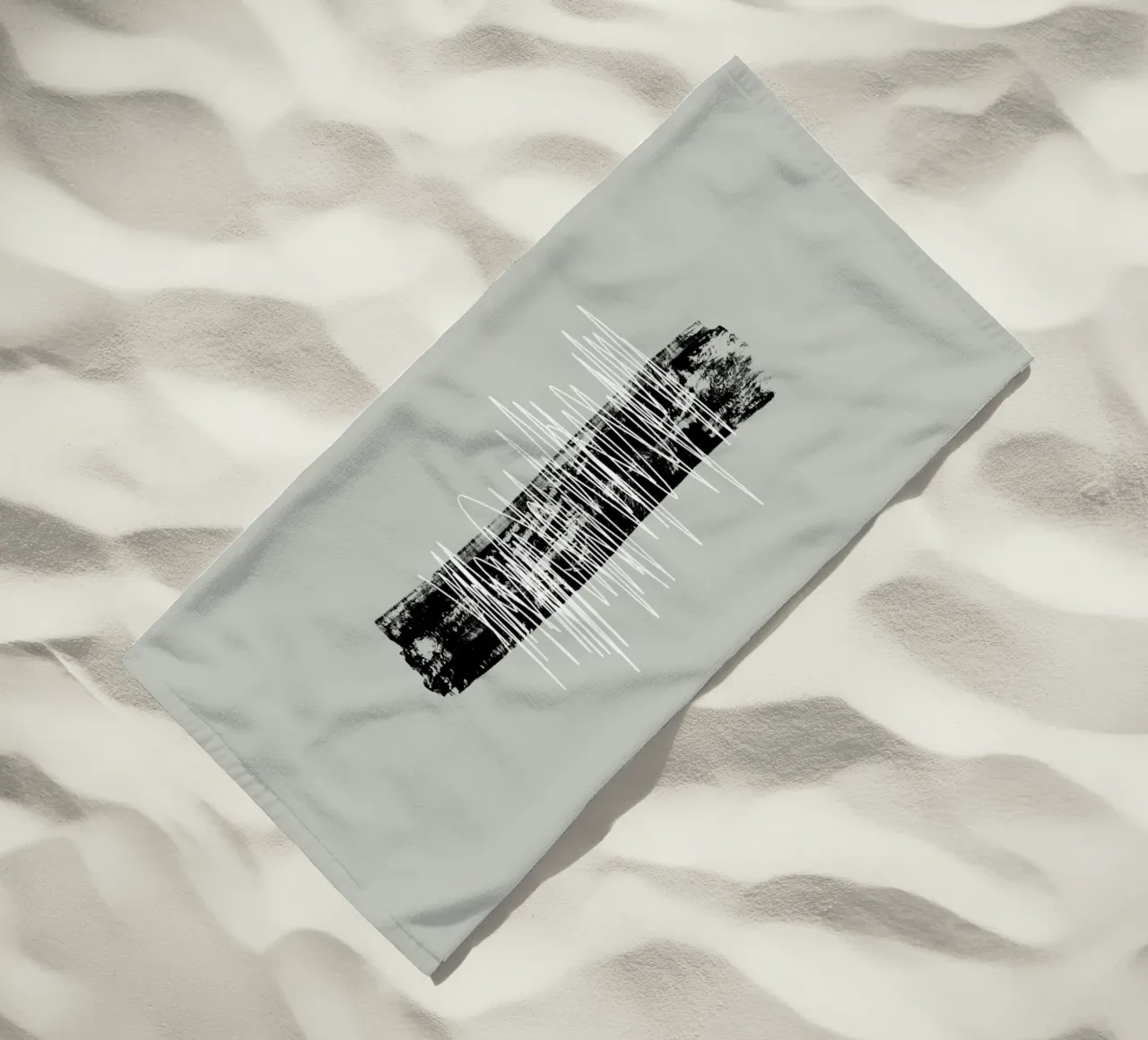 Modern abstract of lines and brush strokes in green telo mare da Imaginative