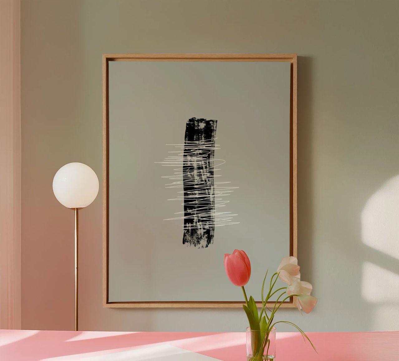 Modern abstract of lines and brush strokes in green tela da Imaginative