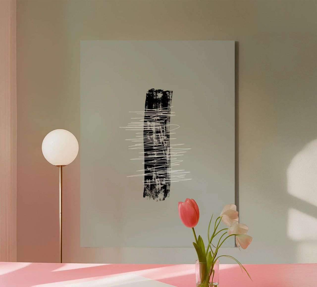 Modern abstract of lines and brush strokes in green tela da Imaginative