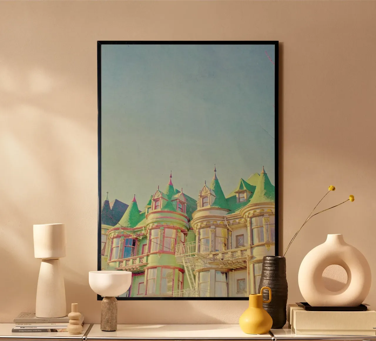 San Francisco Fairytale poster con telaio in alluminio da Mina Teslaru