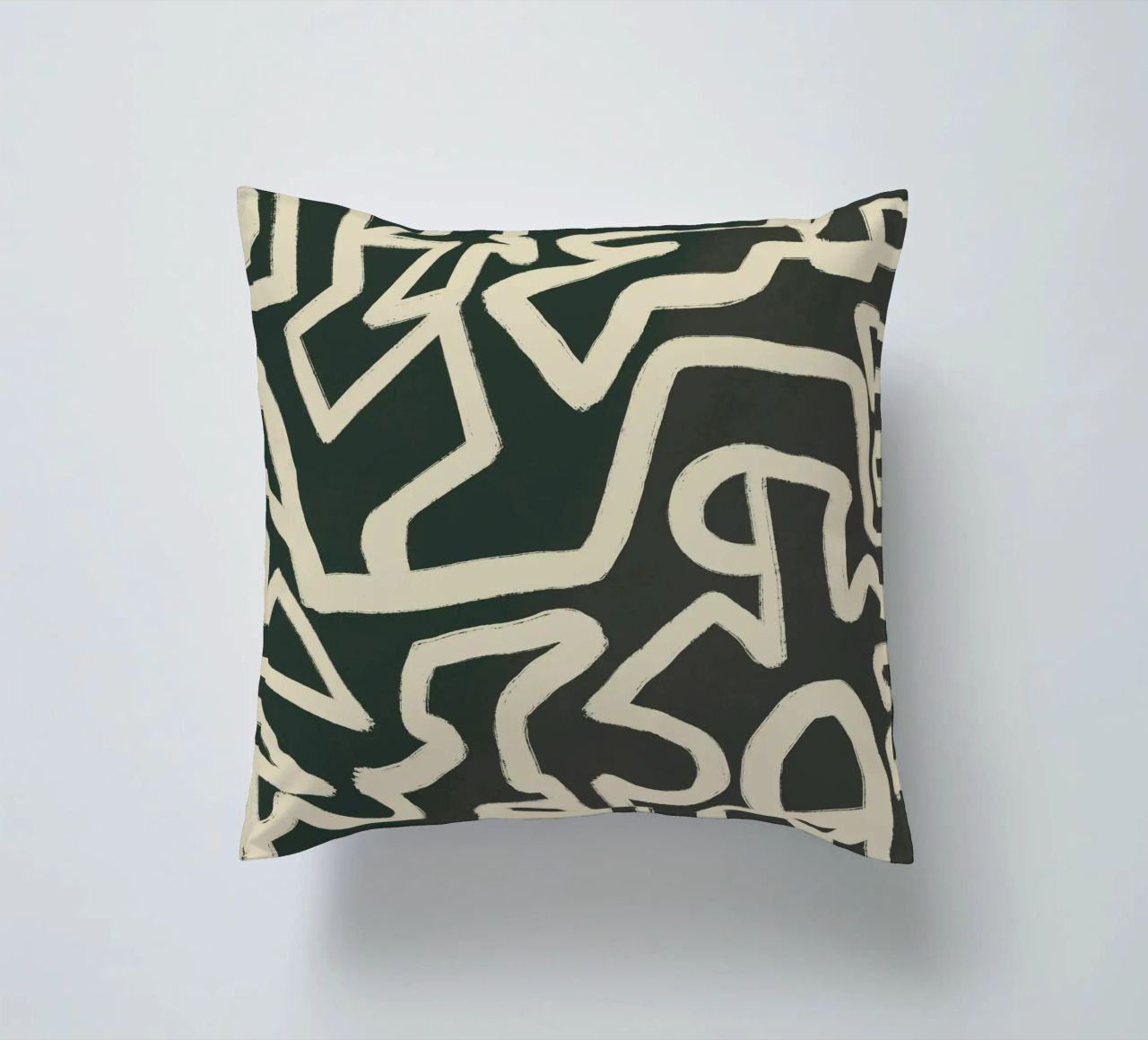 Abstract line art maze pattern decorative cushion by Little Dean
