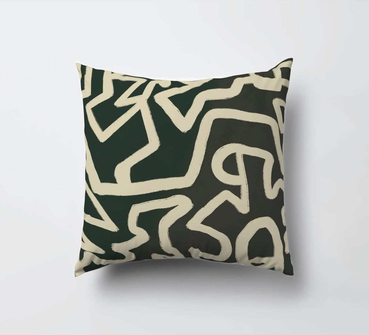 Abstract line art maze pattern decorative cushion by Little Dean