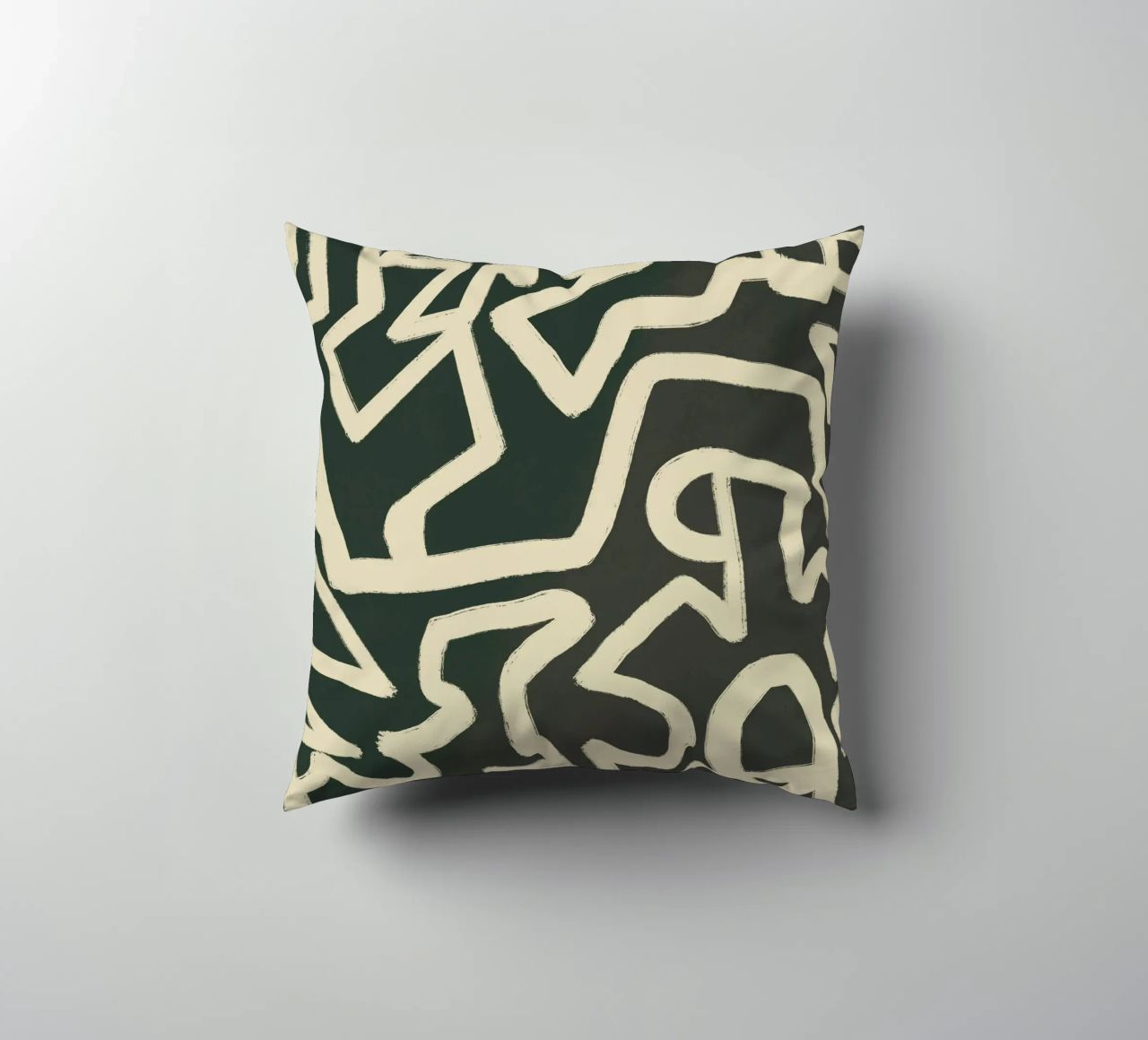 Abstract line art maze pattern decorative cushion by Little Dean