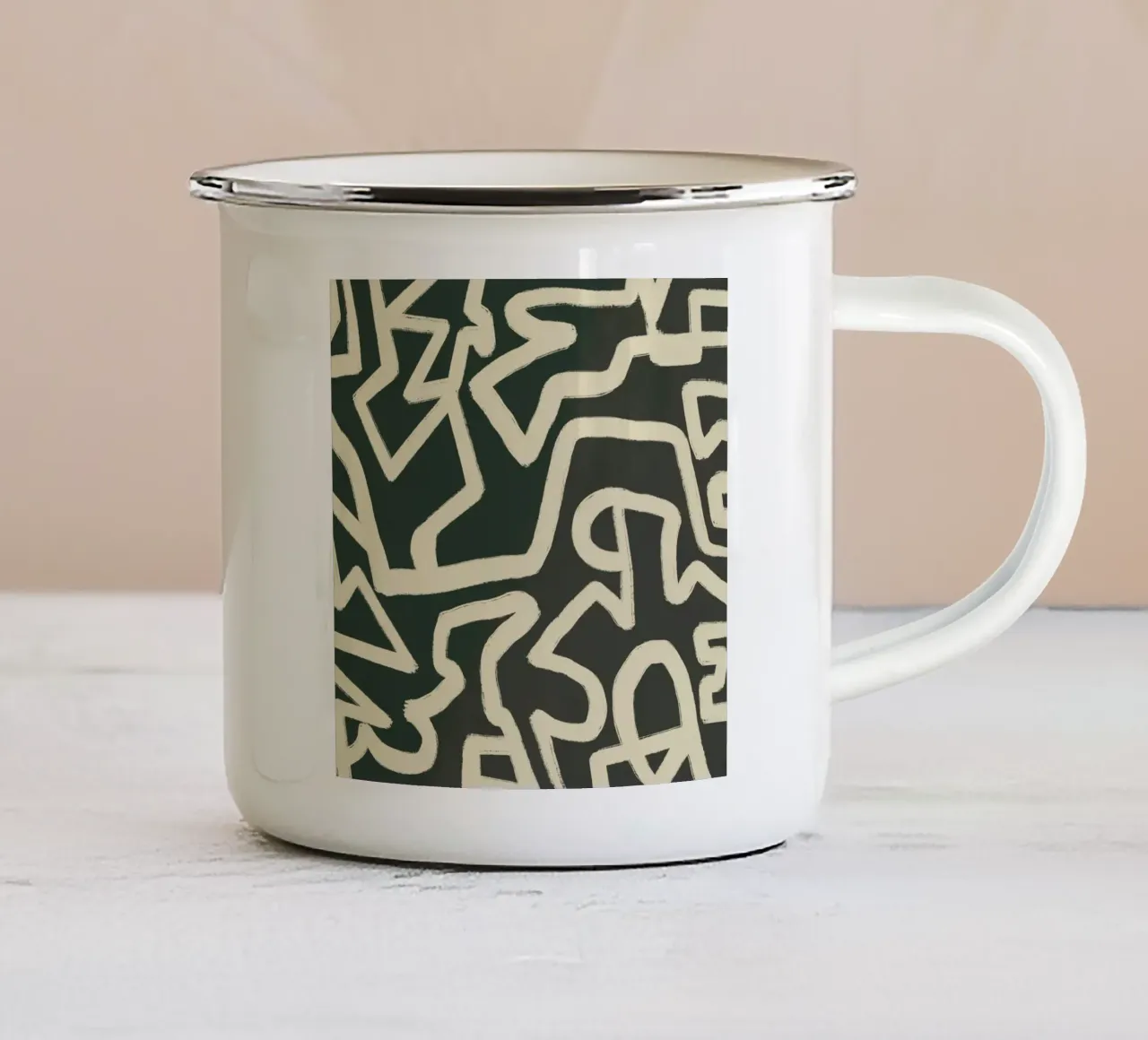 Modello astratto di labirinto line art tazza in smalto da Little Dean