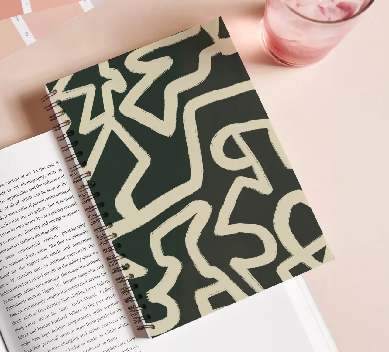 Abstract line art maze pattern spiral notebook by Little Dean