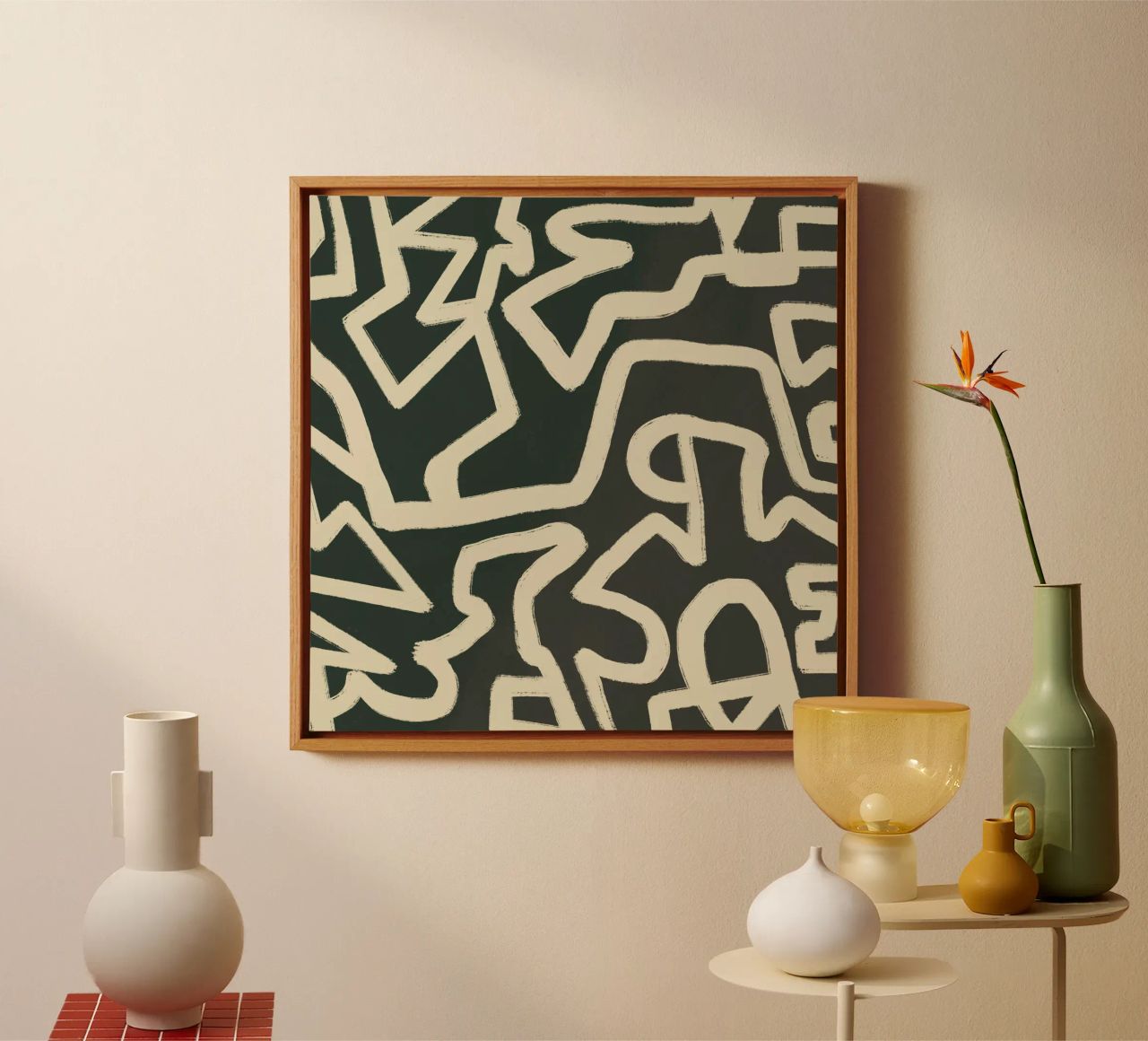 Abstract line art maze pattern canvas by Little Dean