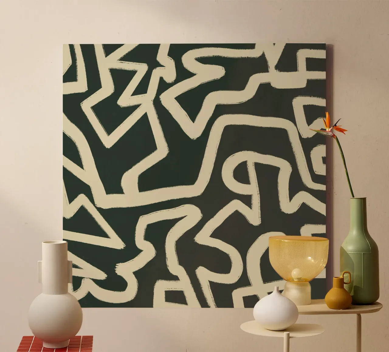Motif abstrait de labyrinthe en art linéaire toile de Little Dean