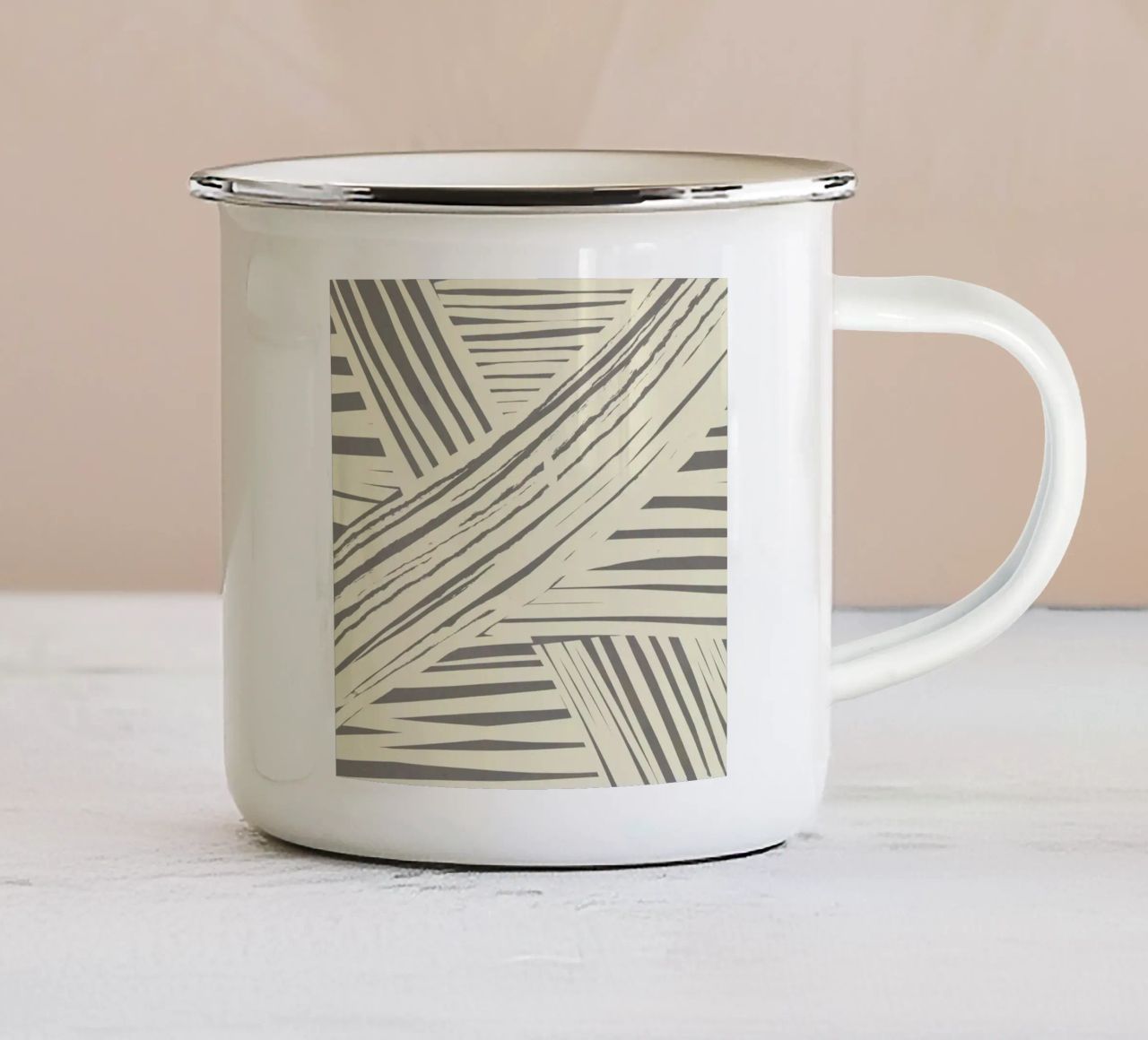 Grey diagonal stripe pattern enamel mug by Little Dean