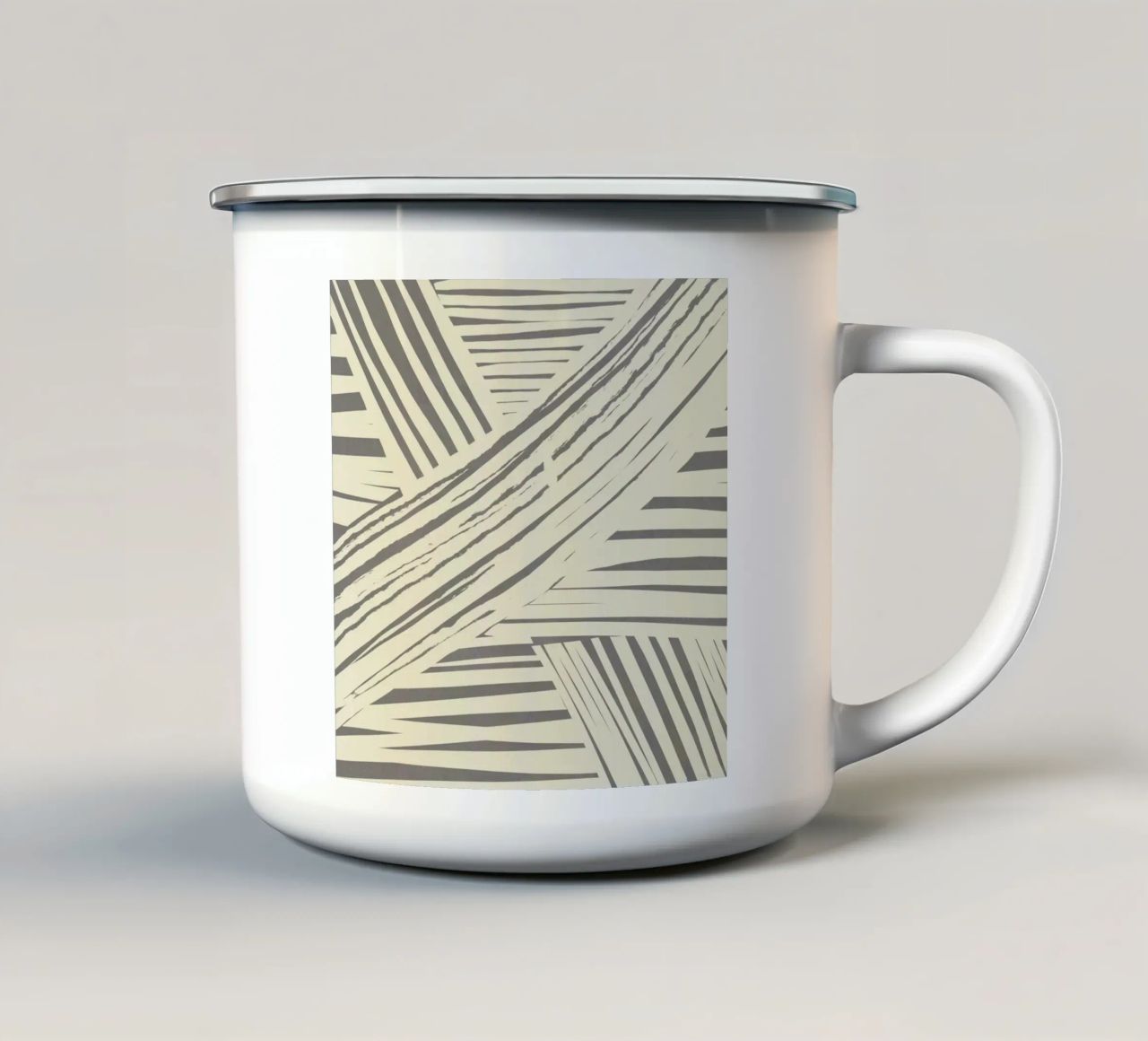 Grey diagonal stripe pattern enamel mug by Little Dean