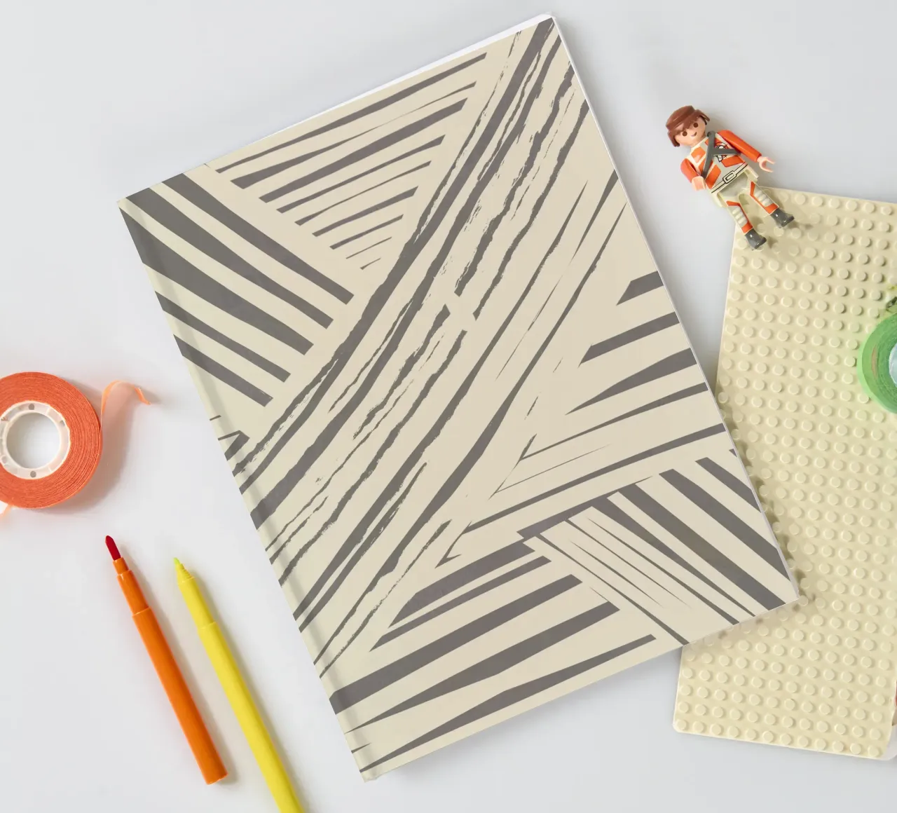 Grey diagonal stripe pattern notebook by Little Dean