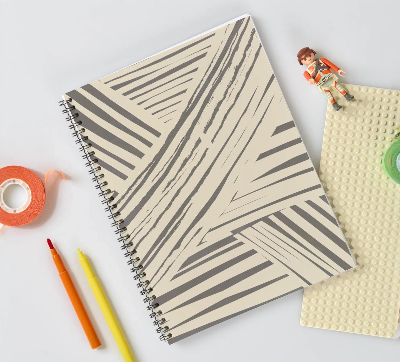 Grey diagonal stripe pattern spiral notebook by Little Dean