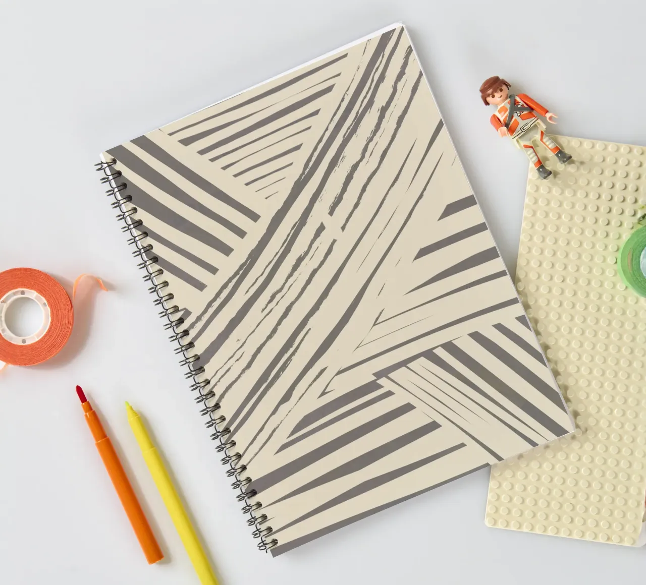 Grey diagonal stripe pattern spiral notebook by Little Dean