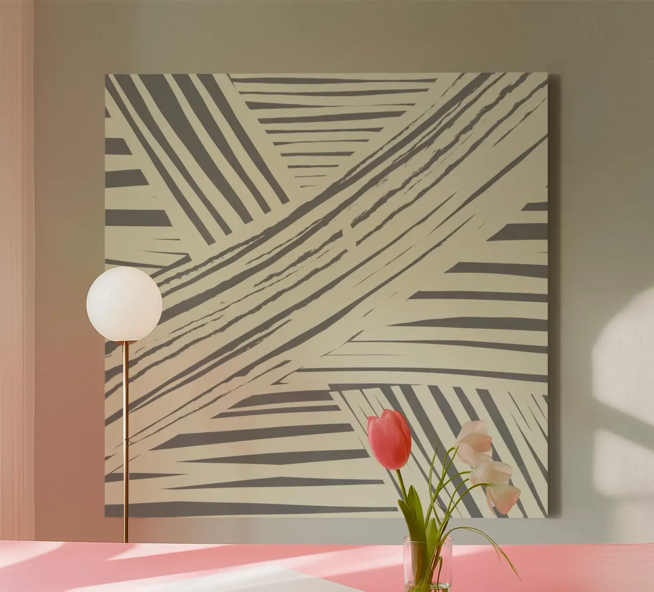 Grey diagonal stripe pattern canvas by Little Dean