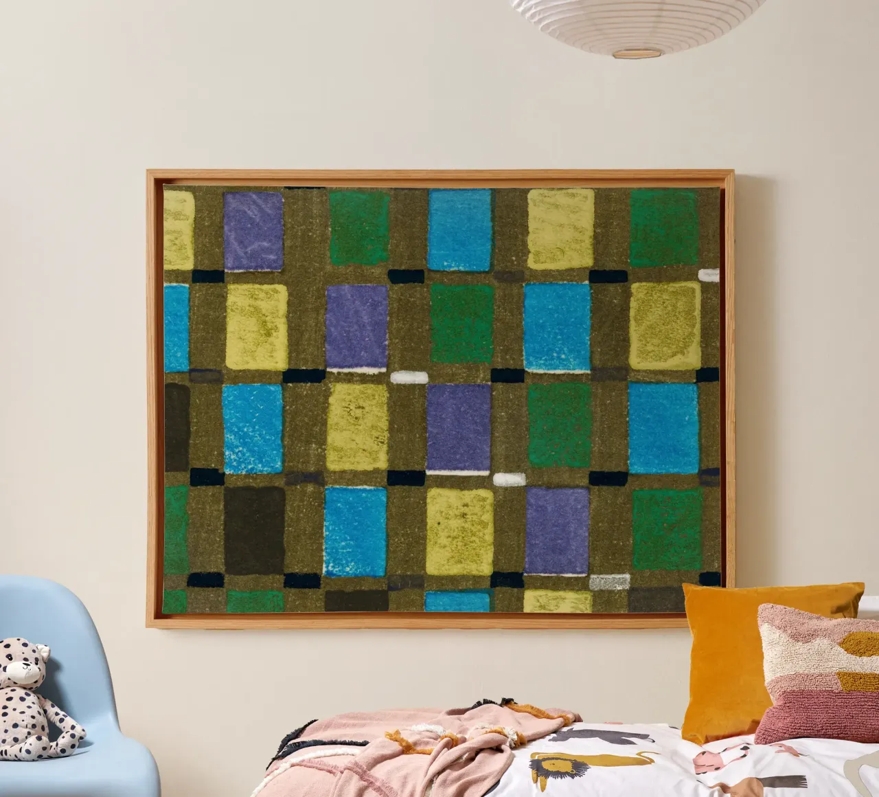 Vintage woodblock print of Japanese textile squares tela con Cornice a cassetta da vintageshop