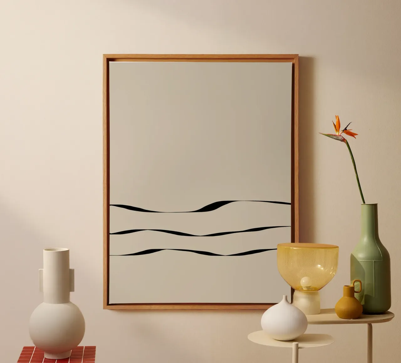 Japanese minimalist artwork with three black lines tela con Cornice a cassetta da Imaginative
