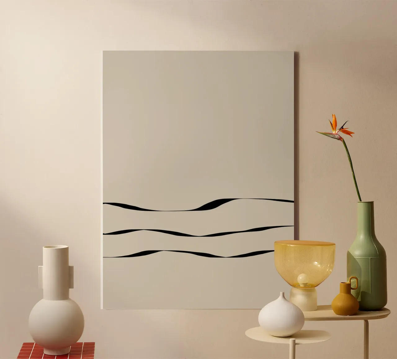 Japanese minimalist artwork with three black lines tela con Cornice a cassetta da Imaginative