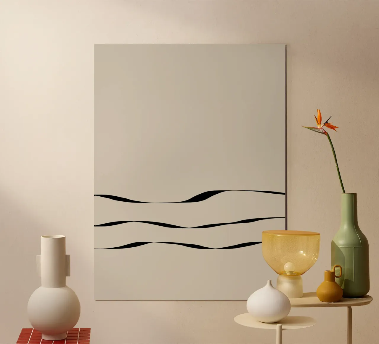 Japanese minimalist artwork with three black lines carta hahnemühle da Imaginative