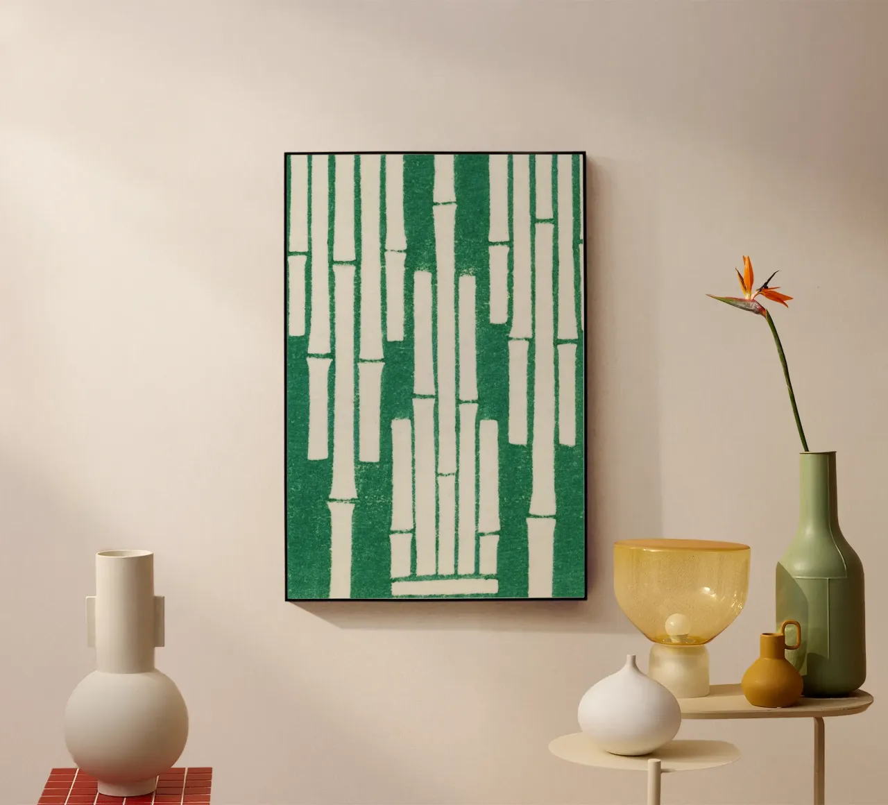 Vintage woodblock print of Japanese textile bamboo metacrilato de vintageshop