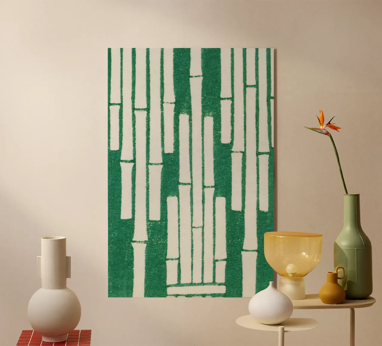 Vintage woodblock print of Japanese textile bamboo metacrilato de vintageshop
