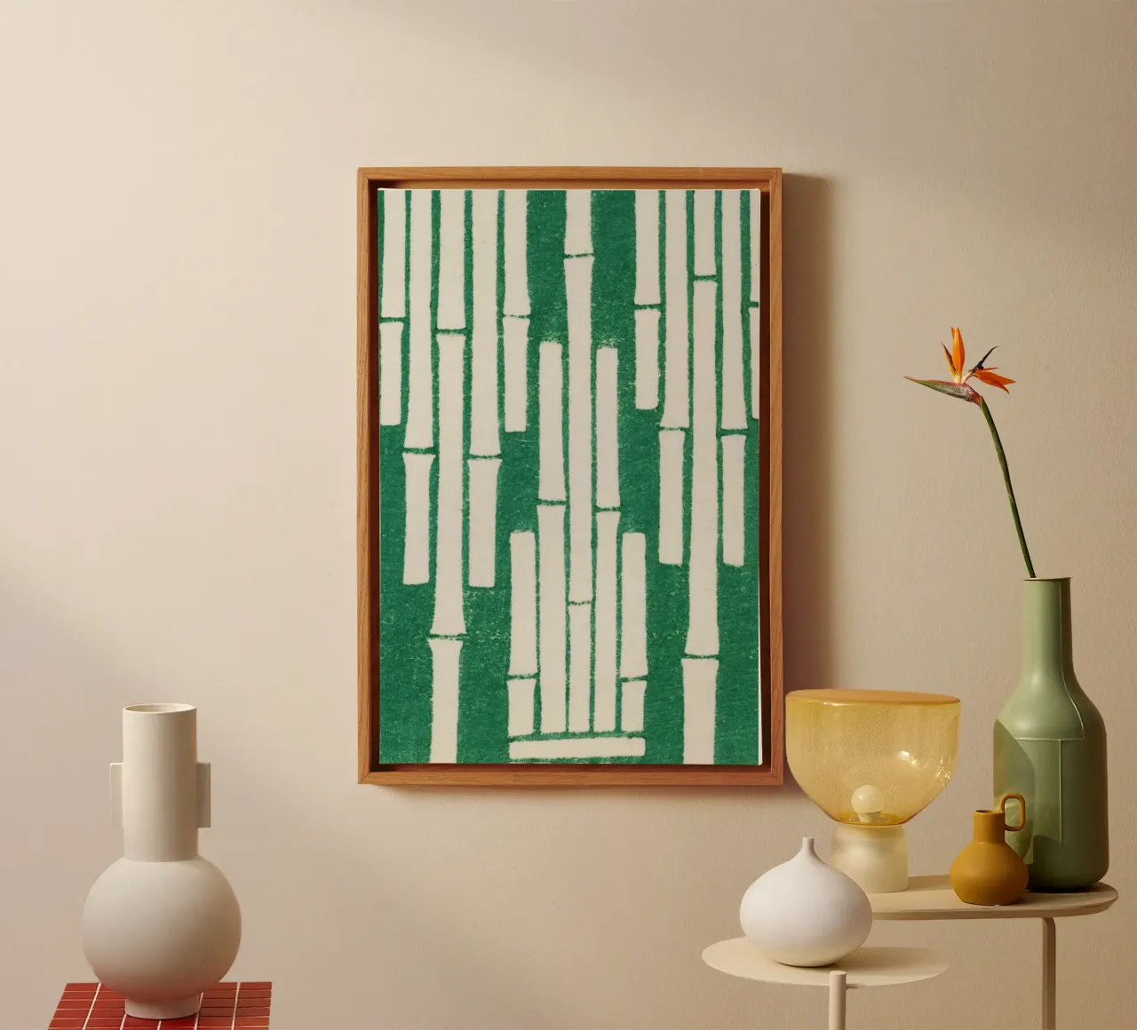 Vintage woodblock print of Japanese textile bamboo canvas met Baklijst van vintageshop