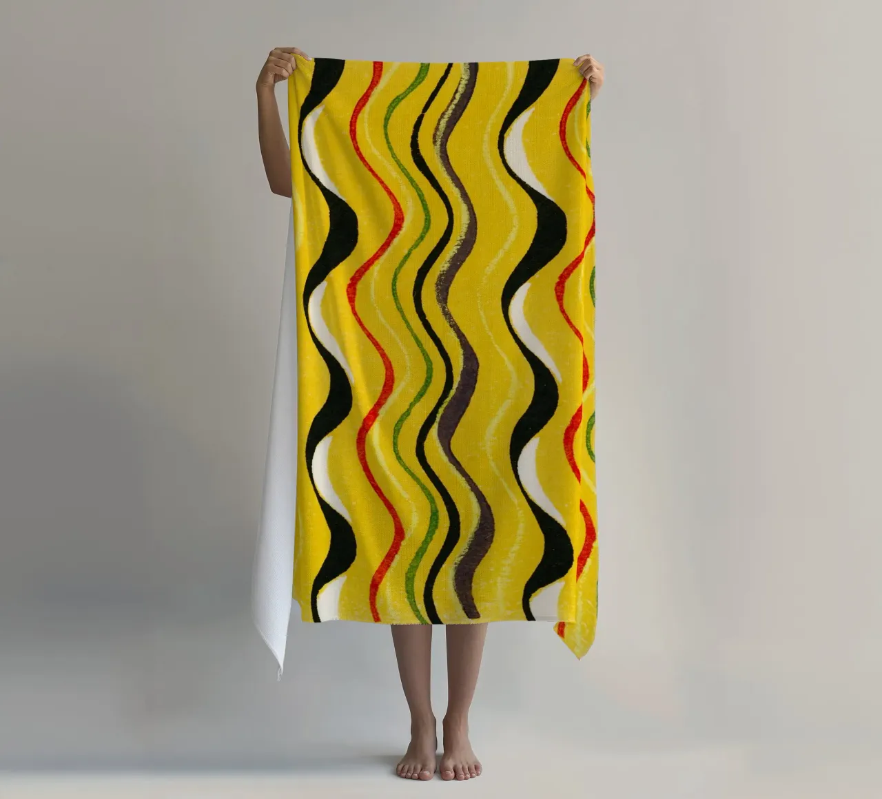 Yellow Wavy Lines telo mare da vintageshop
