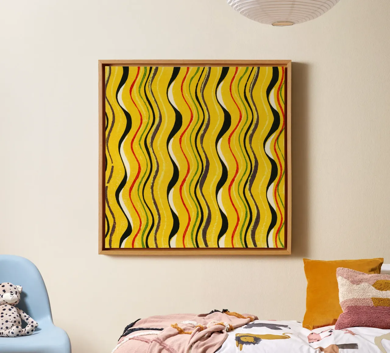 Yellow Wavy Lines tela con Cornice a cassetta da vintageshop