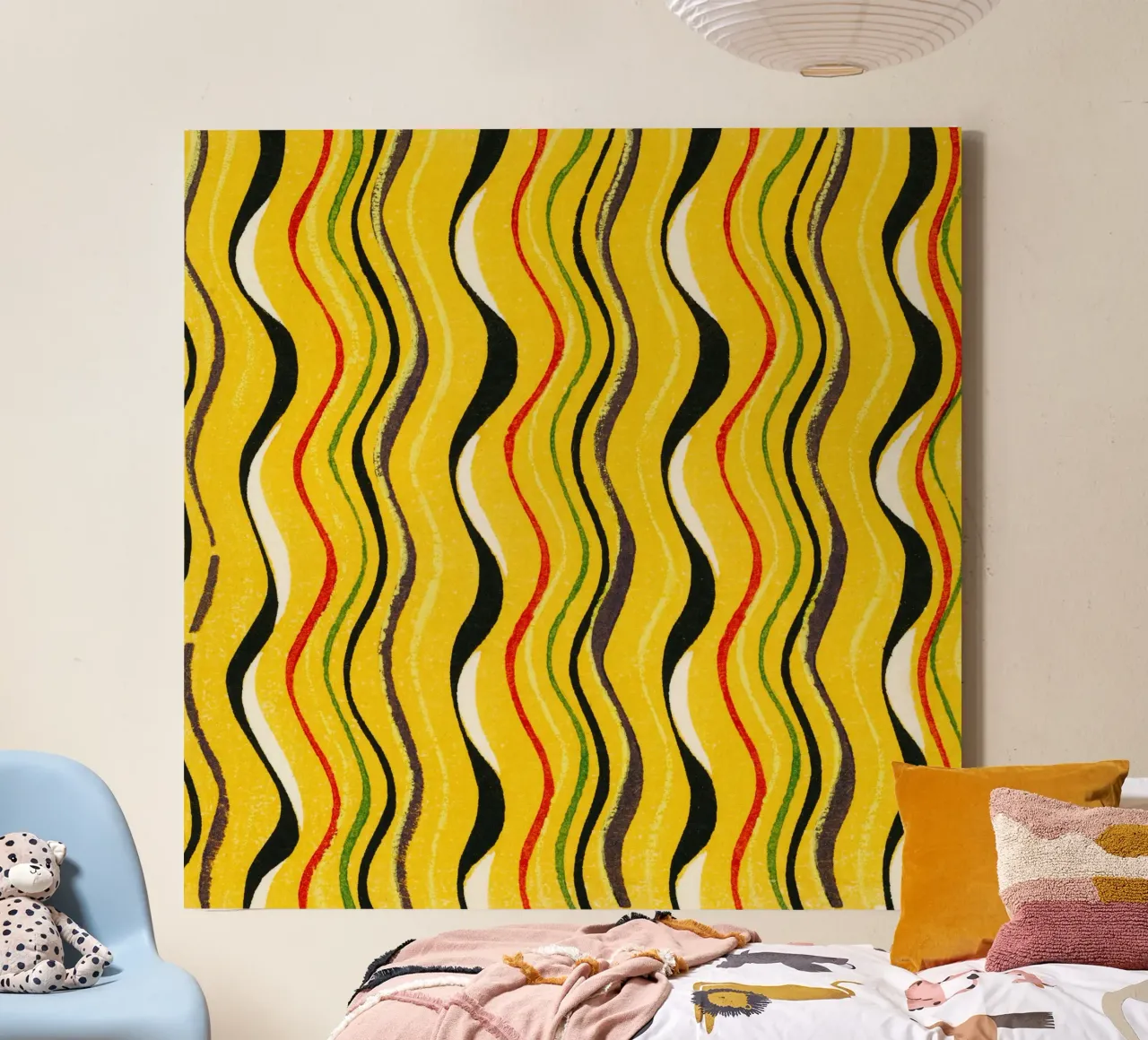 Yellow Wavy Lines tela con Cornice a cassetta da vintageshop