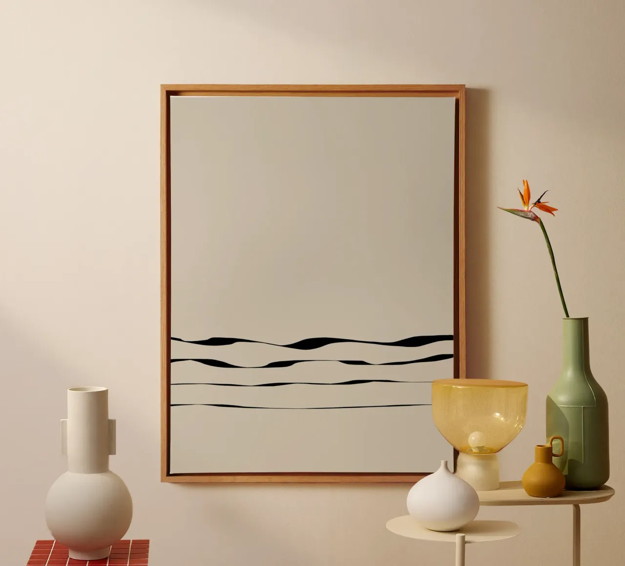Japanese minimalist artwork with black lines tela con Cornice a cassetta da Imaginative
