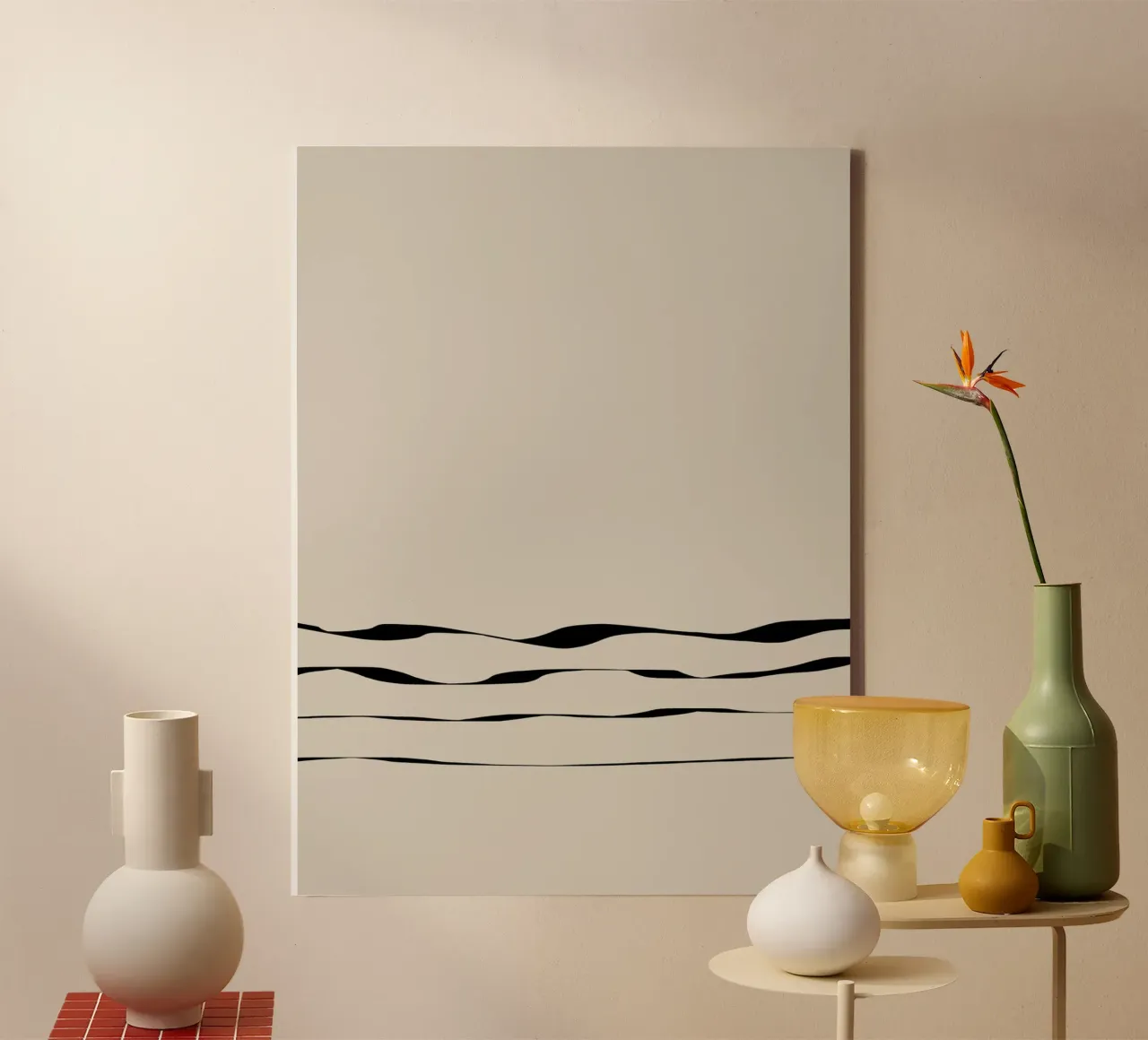 Japanese minimalist artwork with black lines tela con Cornice a cassetta da Imaginative