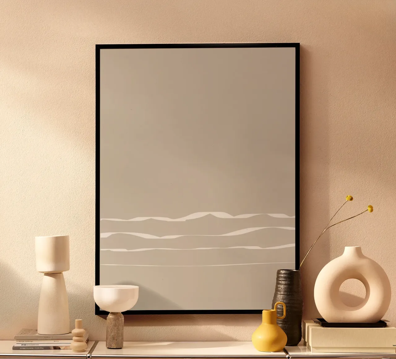 Japanese minimalist artwork with white lines poster avec cadre en aluminium de Imaginative