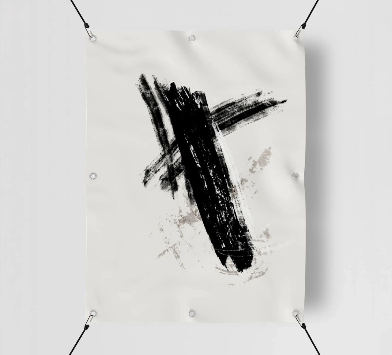 Modern abstract with large black brush strokes telo in pvc da Imaginative