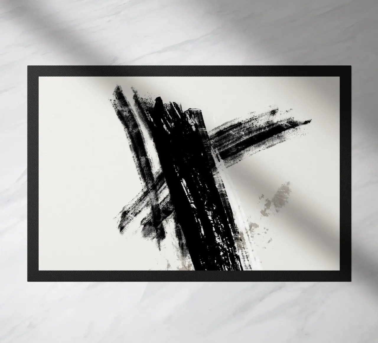 Modern abstract with large black brush strokes Fußmatte von Imaginative