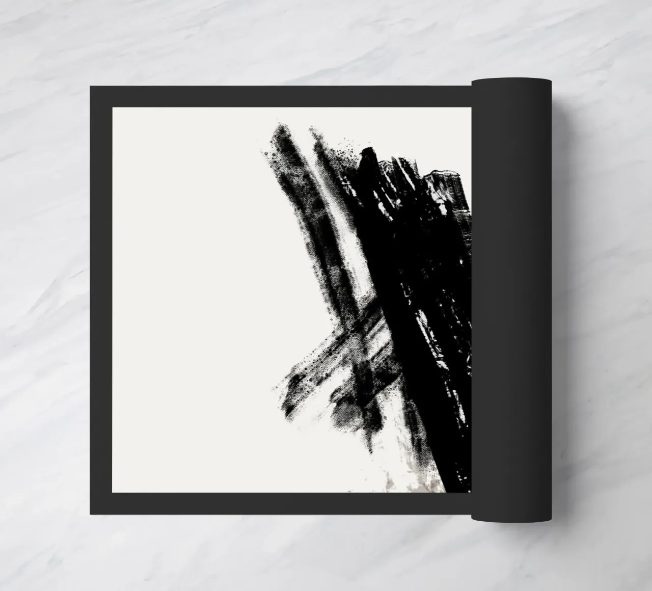 Modern abstract with large black brush strokes Fußmatte von Imaginative