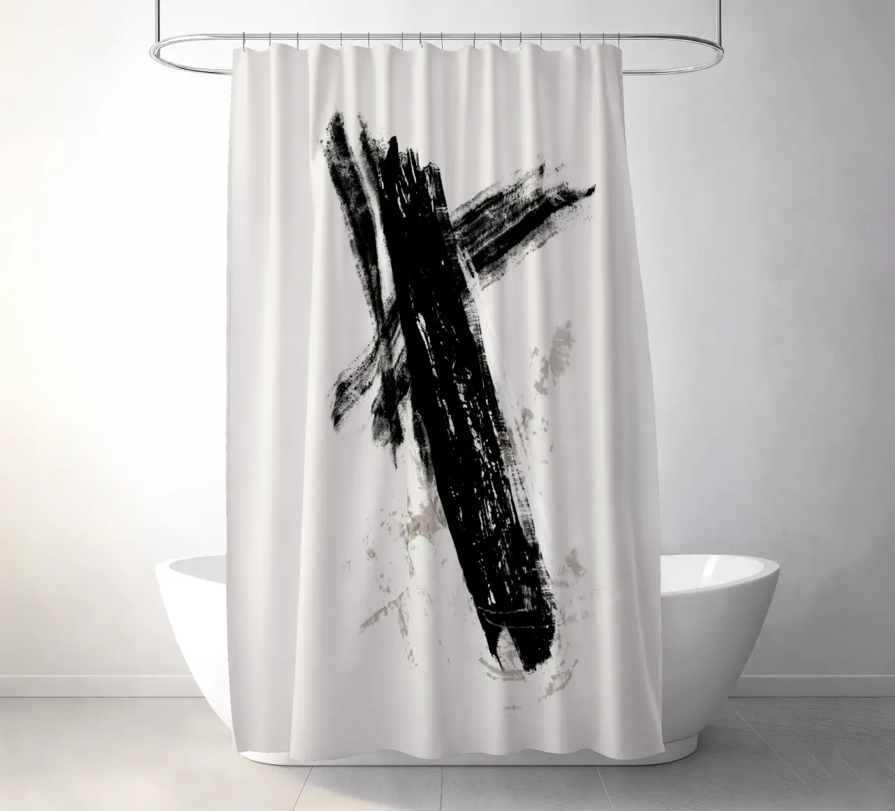 Modern abstract with large black brush strokes tenda da doccia da Imaginative