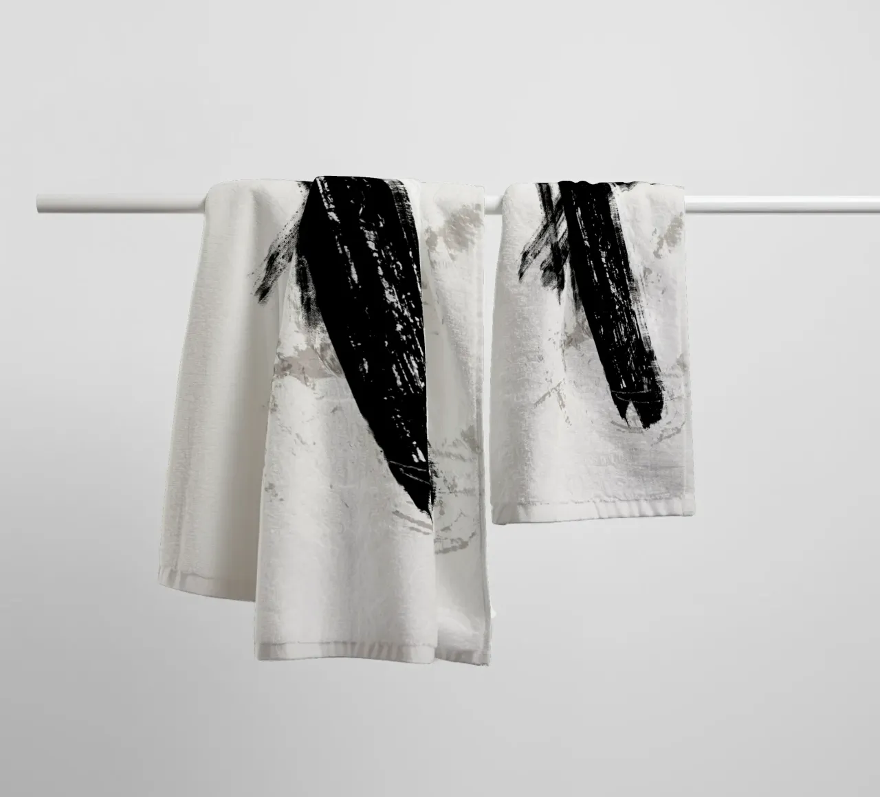 Modern abstract with large black brush strokes towel by Imaginative