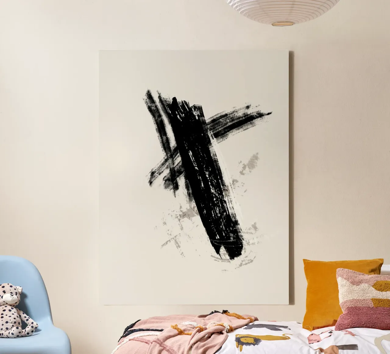 Modern abstract with large black brush strokes tela da Imaginative