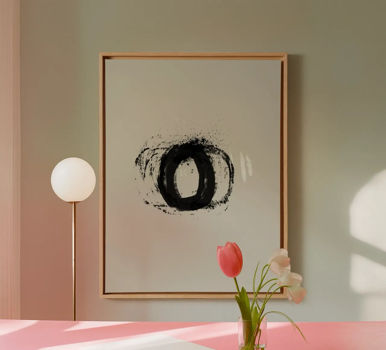 Modern abstract artwork with organic round shapes canvas met Baklijst van Imaginative