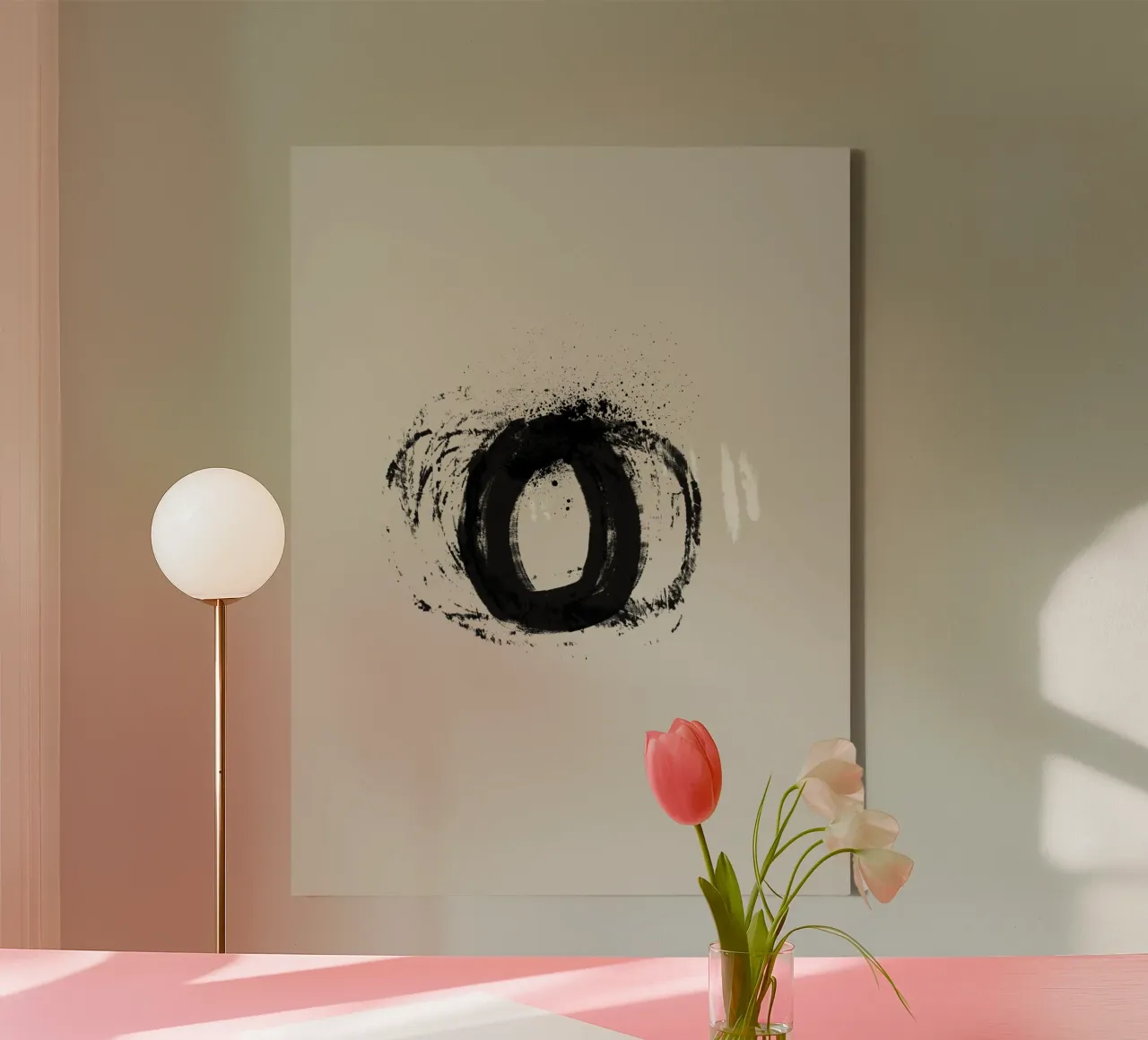 Modern abstract artwork with organic round shapes canvas met Baklijst van Imaginative
