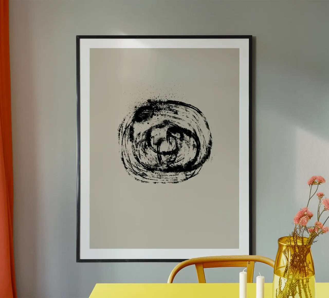Modern abstract artwork with organic round shape carta hahnemühle da Imaginative
