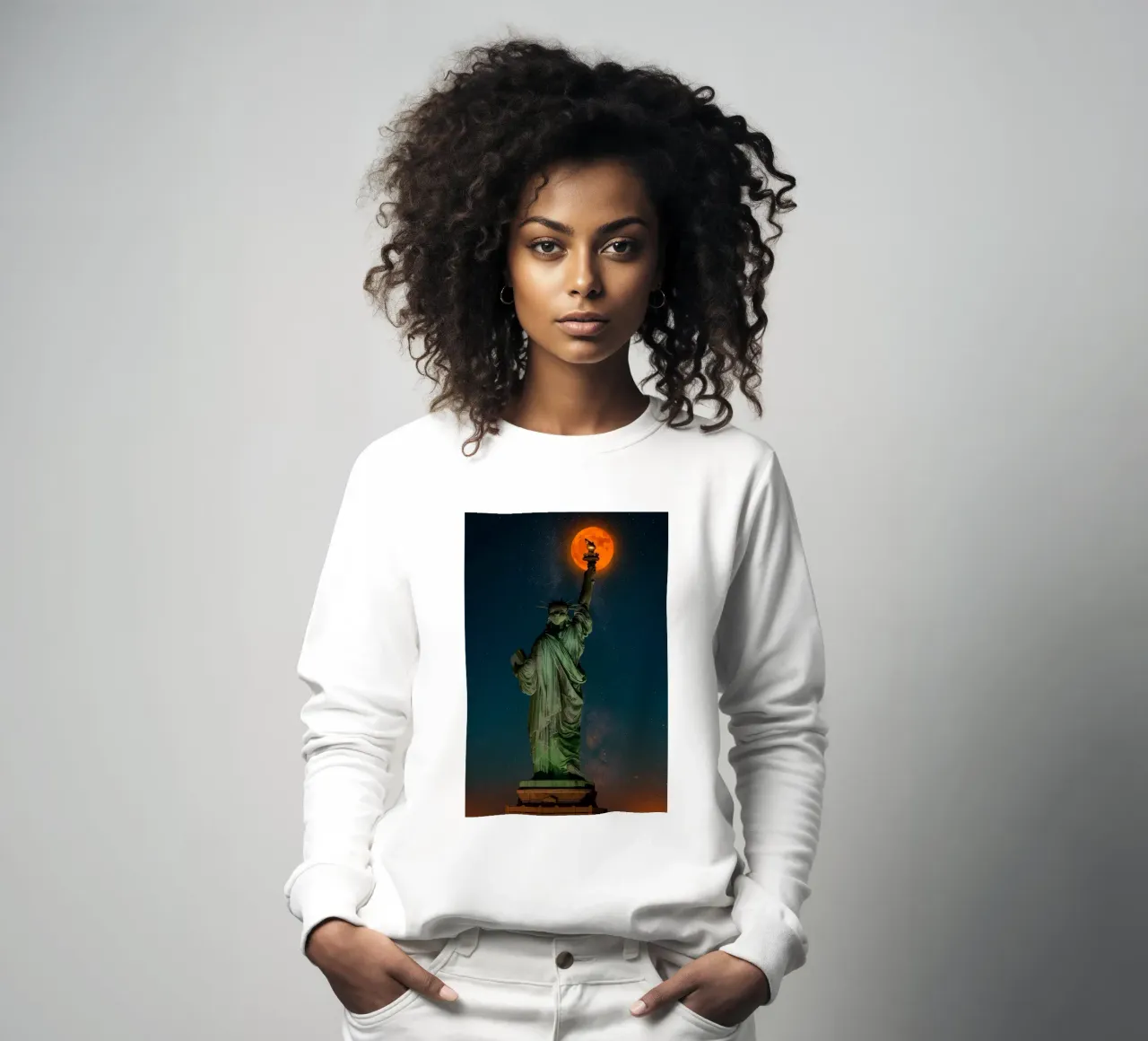 Statua della Libertà con luna piena e stelle felpa da RealLifeMoments