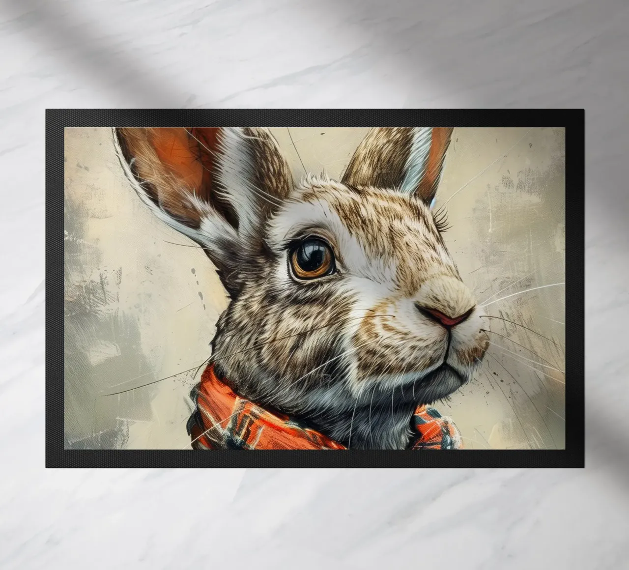 Rabbit John doormat by Lionmixart