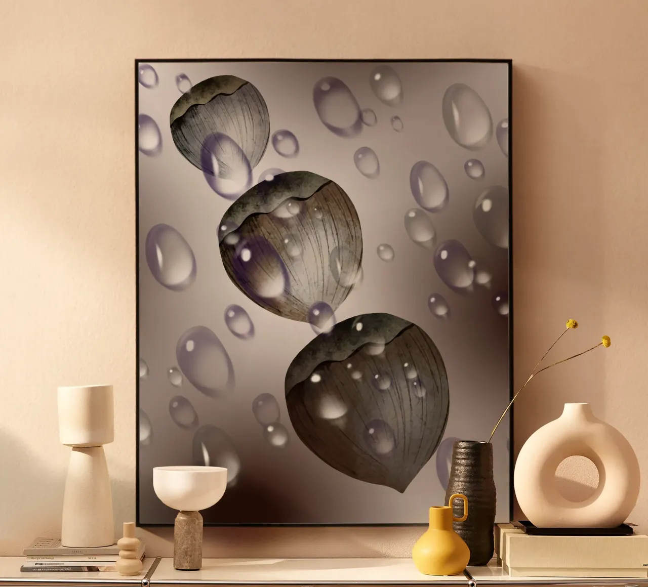 Hazelnootdruppels - zwart-wit ontwerp voor mok, notitieblok acryl van StrindesignStudio