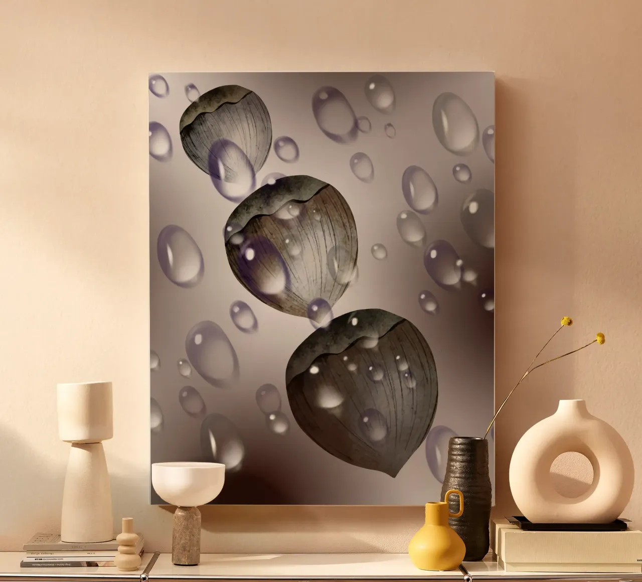 Hazelnootdruppels - zwart-wit ontwerp voor mok, notitieblok canvas met Baklijst van StrindesignStudio