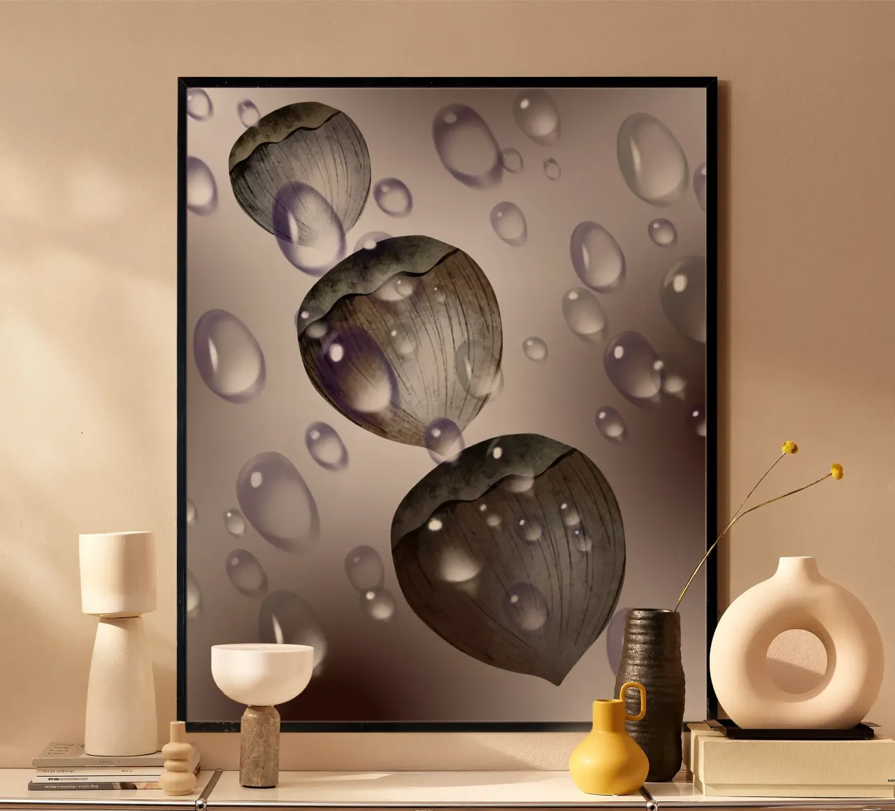 Gocce di nocciola - design in bianco e nero per tazza, taccuino poster con telaio in alluminio da StrindesignStudio
