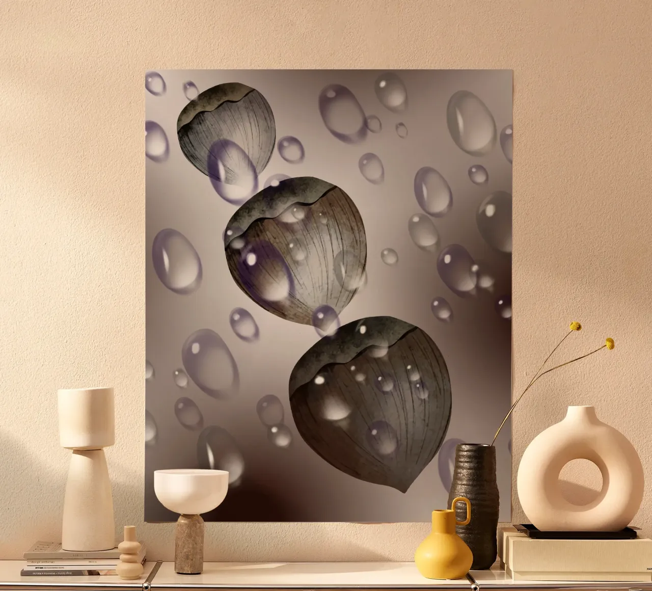 Gocce di nocciola - design in bianco e nero per tazza, taccuino poster con telaio in alluminio da StrindesignStudio