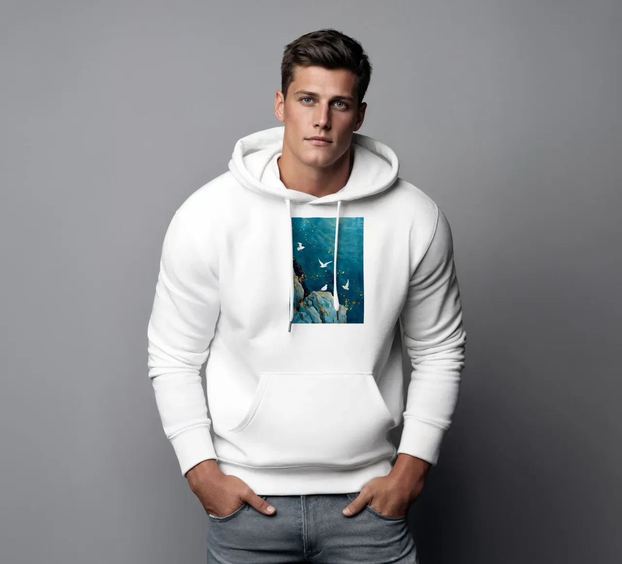Gabbiani e oceano felpa con cappuccio da Lionmixart