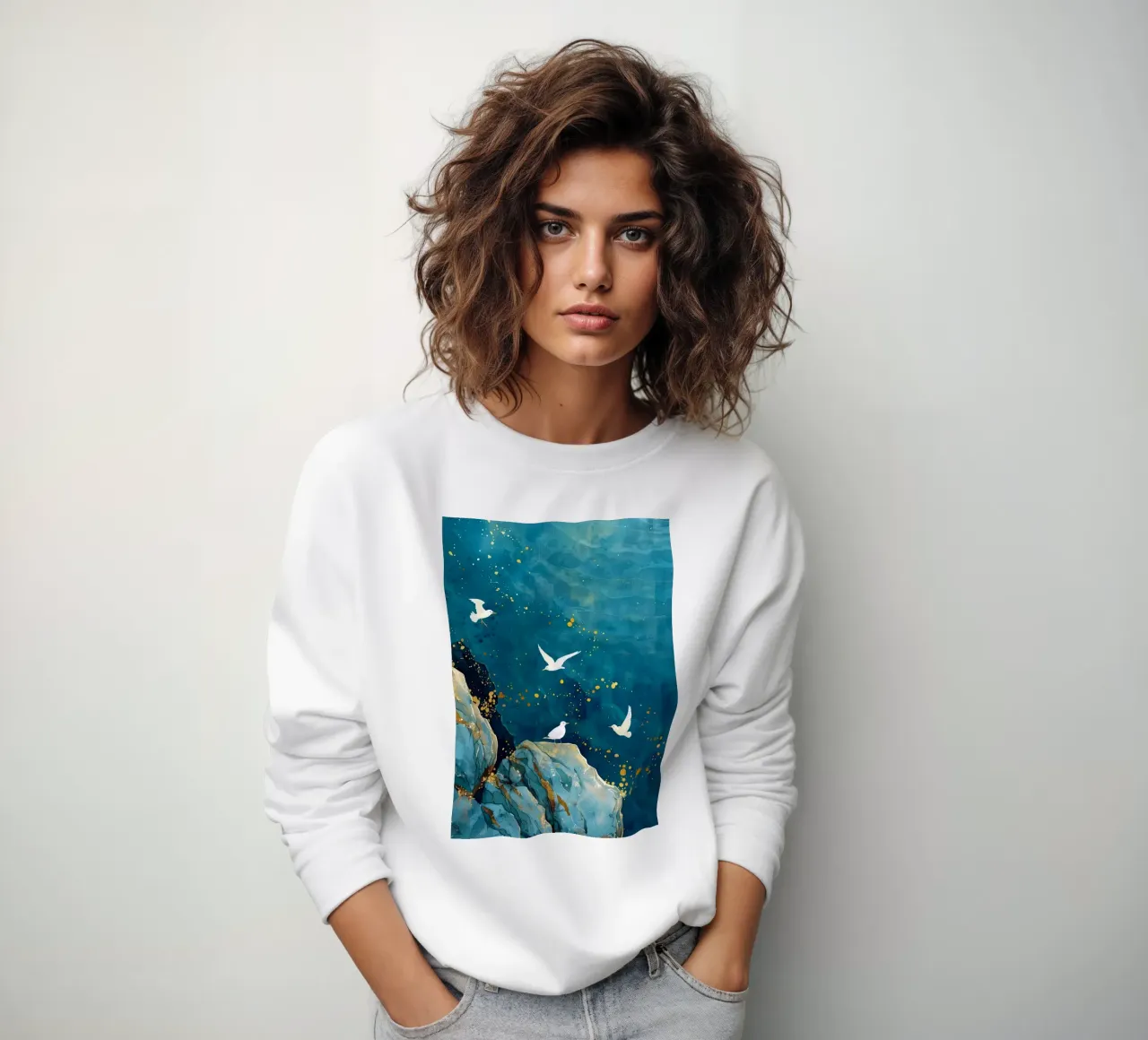 Zeemeeuwen en oceaan sweatshirt van Lionmixart