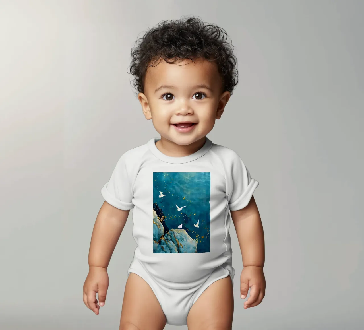 Möwen und Meer Kurzarm Babybody von Lionmixart