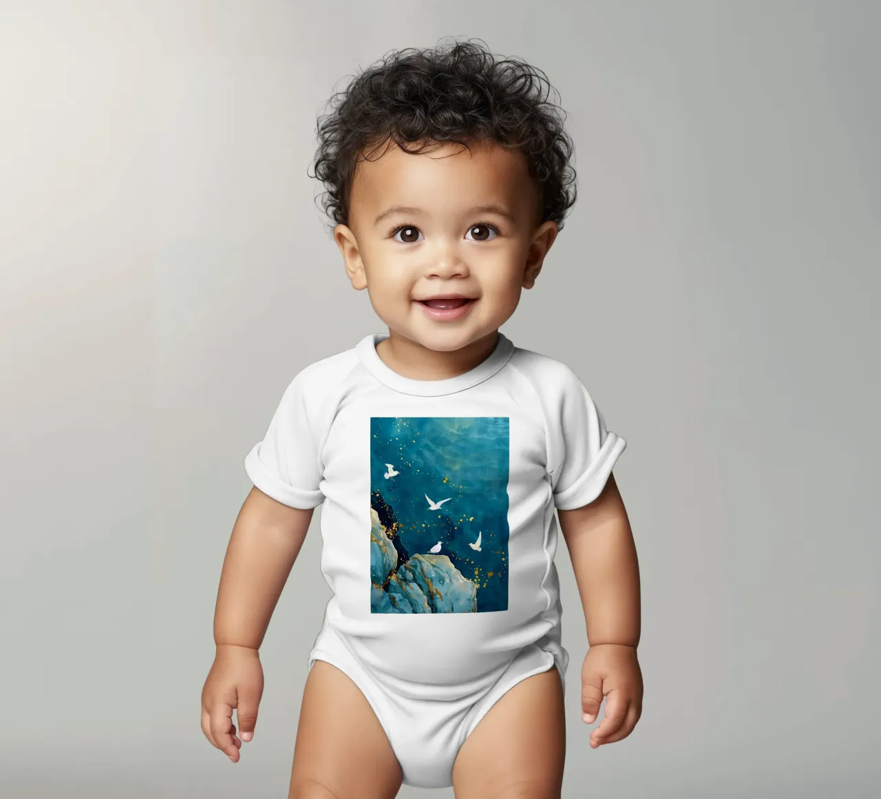 Mouettes et océan body bébé de Lionmixart